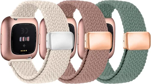 Vista 9 de Paquete de 8 bandas elásticas compatibles con Fitbit Versa 2/Lite/SE para mujeres y hombres, correa trenzada de nailon elástico ajustable Solo Loop