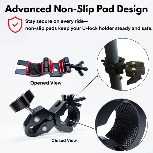 Vista 5 de Soporte de bloqueo en U para bicicleta de alta resistencia, soporte de doble abrazadera de metal para candado de bicicleta, se adapta a marcos