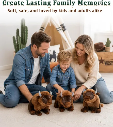 Vista 8 de MorisMos 14 Inch Bison Stuffed Animals, Wildlife Buffalo Plush 4 Brown Bison