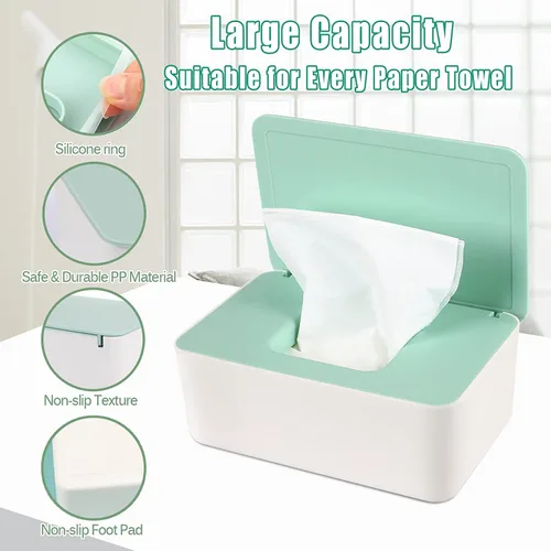 Vista 3 de NOVWANG Paquete de 3 dispensadores de toallitas para bebés con tapas, mantiene las toallitas frescas, contenedor de toallitas recargables con diseño