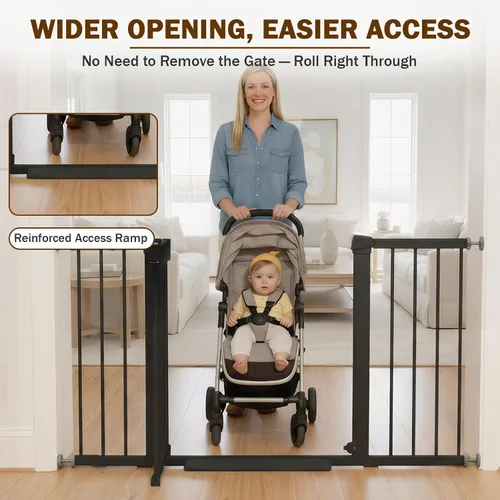 Vista 4 de Mumeasy Puerta de bebé extra ancha de 29.7 a 51 pulgadas para escaleras, puerta para perros de interior extra larga para puertas, puerta para niños
