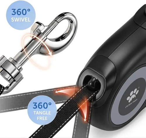 Vista 3 de Correa retráctil de 16 pies para perros extra grandes de hasta 130 libras, cinta de nailon sin enredos, color negro Dan24 XL