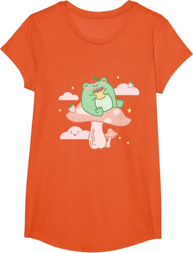 Vista 35 de Kawaii Strawberry Frog On Mushroom - Camiseta de manga corta de anime, Azul / Patchwork, S Azul Pastel