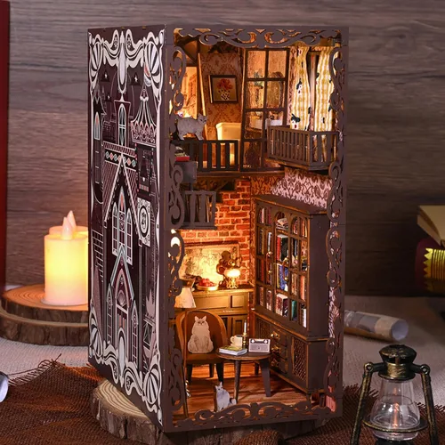 Vista 7 de Tzgsonp Kit de bricolaje para rincón de libros, kit de construcción de modelo de castillo secreto, casa de muñecas para estantería, callejón