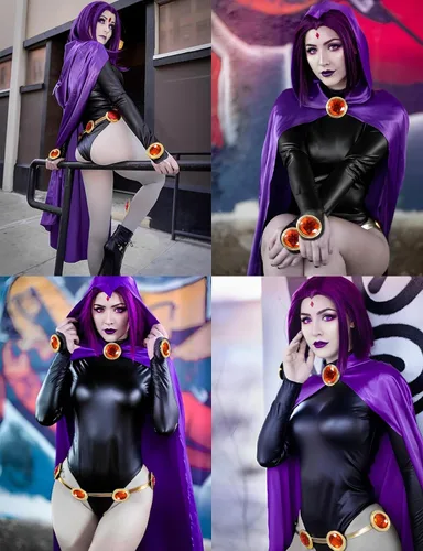Vista 7 de Kitimi Disfraz de Raven TeenTitans para cosplay, disfraz de Raven para mujer, overol con capa morada, disfraz de cosplay de Halloween para mujer
