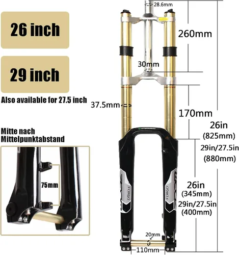 Vista 3 de BUCKLOS 26 27.5 29 MTB bicicleta suspensión horquilla 7.087 in viaje, bicicleta de aleación de magnesio cuesta abajo tenedores 0.787 in eje, 1-1/8