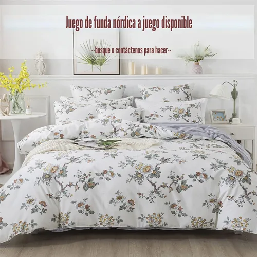Vista 7 de FADFAY Elegante juego de sábanas con estampado de pájaros beige desgastado, 100% algodón, ultra suave, para niñas, con bolsillo profundo, 4 piezas
