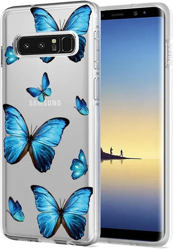 Vista 7 de Funda para Samsung Galaxy Note 8, flor de rosa transparente, parachoques flexible TPU cubierta de silicona de goma suave, protección a prueba