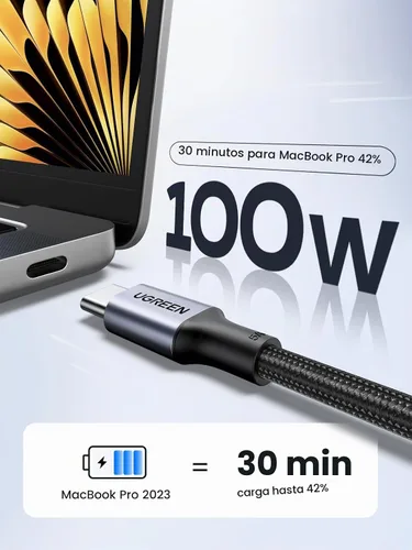 Vista 2 de UGREEN Cable USB C a USB C de 100 W, carga rápida, paquete de 2, 6.6 pies Negro