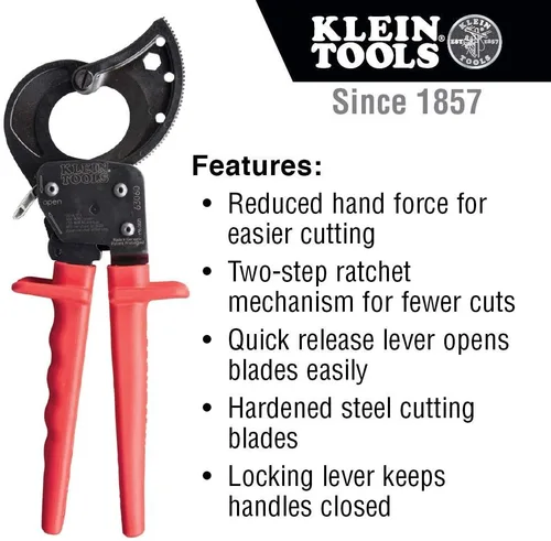 Vista 3 de Klein Tools Juego de cortadores de cables para cables de cobre, aluminio y comunicación