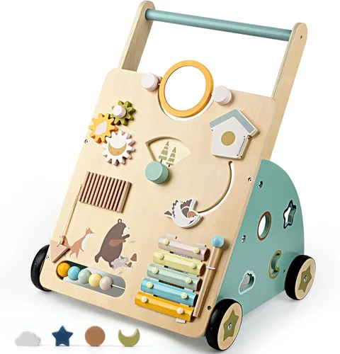 Vista 9 de RedSwing Andador de madera para bebés, blanco Montessori - Andador para niños pequeños, juguete de aprendizaje antivuelco, regalo perfecto de primer