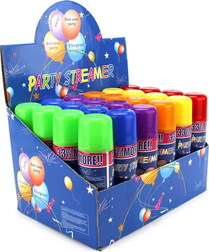 Vista 2 de Party Streamer - Cuerda en aerosol en una lata para niños, suministros de fiesta para niños, perfecto para fiestas/eventos, 2 cajas de 24 latas