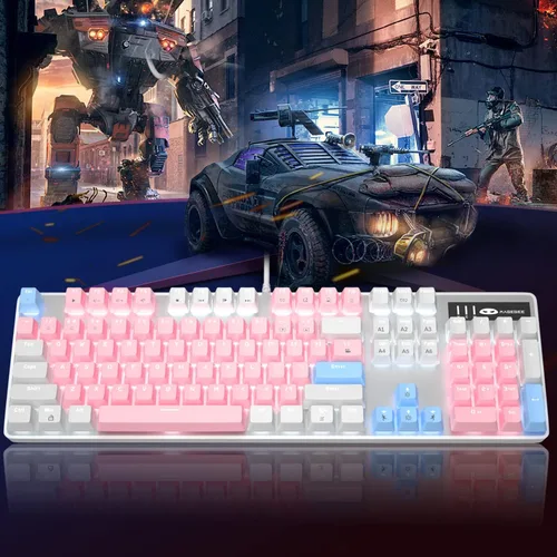 Vista 6 de MageGee Teclado mecánico para juegos, interruptor azul mejorado de 104 teclas, teclado retroiluminado blanco, teclado mecánico con cable USB
