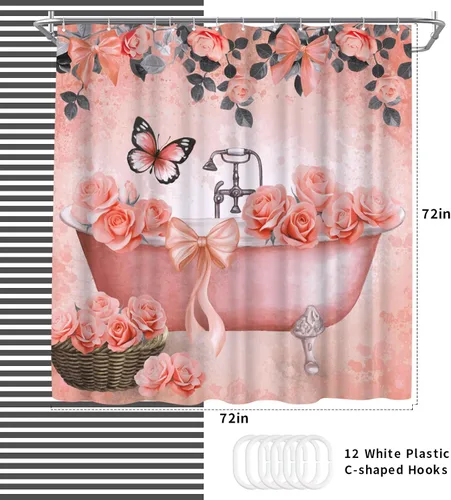 Vista 3 de WELMECO - Cortina de ducha naranja con lazo para bañera y niñas, decoración