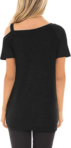 Vista 3 de Temofon - Camisetas de mujer, sin hombros, camiseta de verano informal, de manga corta, con diseño de nudo trasero y hombros desnudos, tallas S a 2XL