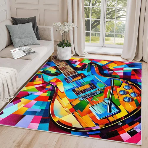 Vista 11 de Alfombra Geométrica 2x3 - Alfombra de Área Abstracta Retro Colorida, Tapete de Puerta Moderno de Mediados de Siglo, Lavable y Antideslizante y Suave
