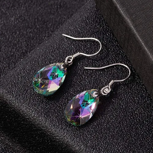 Vista 10 de Aretes colgantes de cristal austriaco con forma de lágrima para mujer, joyería hipoalergénica de plata de ley 925
