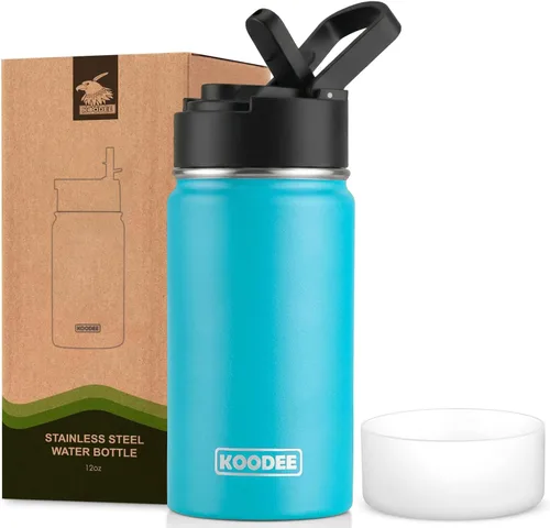 Vista 137 de koodee Botella de agua para niños, botella de agua de acero inoxidable de 12 onzas con aislamiento al vacío para la escuela, botella de agua de boca