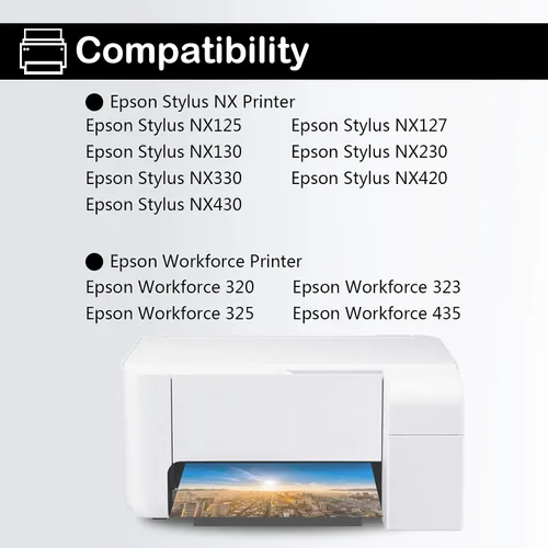 Vista 2 de Paquete de 5 cartuchos de tinta remanufacturados T124 para Epson 124 uso para Epson Stylus NX125 NX127 NX130 NX230 NX330 NX420 NX430 Workforce 320