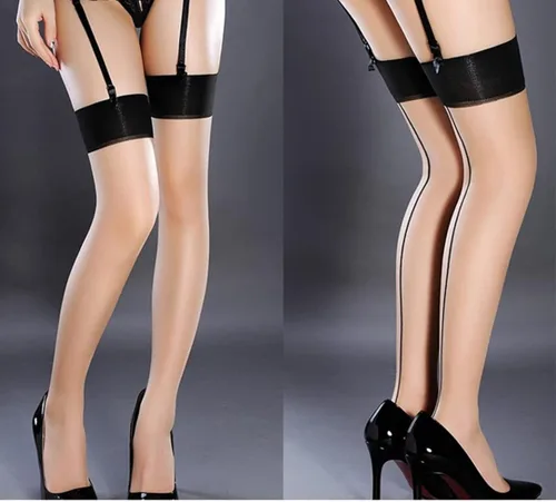 Vista 7 de ICGSUQR 2 pares de medias altas de nailon sexy con costura trasera para mujer, ligueros con tirantes, medias de tacón cubano