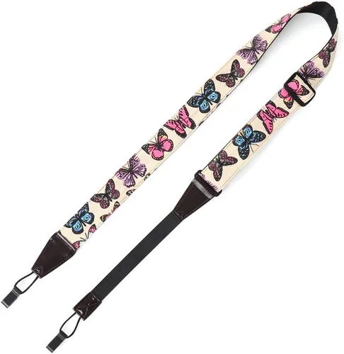 Vista 7 de Ukulele Strap No Drill, Adjustable Double J Hook Clip on Uke Shoulder Strap, Hawaiian Butterfly Printing Hands Free Ukelele Strap, Easy to Use and