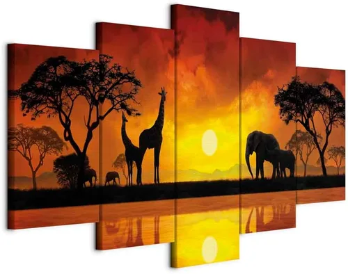 Vista 17 de artgeist Lienzo acústico para pared, diseño de África, 40 x 20 pulgadas, 5 piezas con impresión de sonido de espuma acústica, sala de arte de África