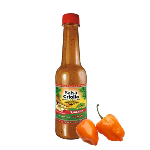 Vista 10 de Chiletico Salsa picante caribeña, nivel de calor medio hecho a mano desde Costa Rica con verduras frescas y especias naturales, sabor gourmet