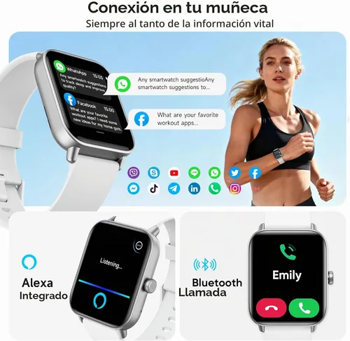 Vista 3 de Relojes inteligentes para hombres, pantalla HD de 1.85 pulgadas, compatible con iPhone/Android (responder/hacer llamadas), más de 110 modos Blanco