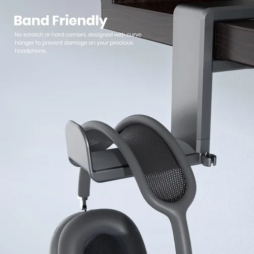 Vista 5 de EURPMASK PC Gaming Headset Stand - Adjustable Clamp-on Headphone Holder, 360 Degree Swivel & Cable Clip Organizer - Space Grey