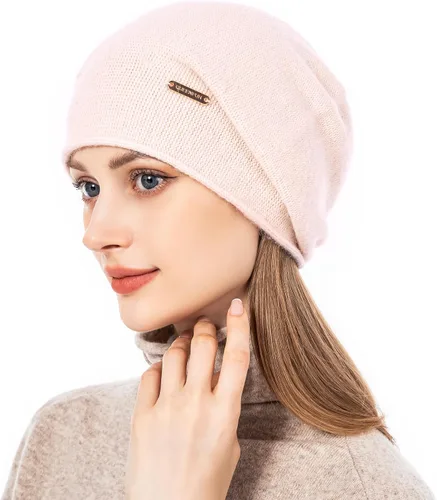 Vista 4 de Gorros de Punto Holgados para Mujeres de Cachemira Gorro de Esquí de Lana Tejida Suave y Cálido Gorro de Invierno A01-beige