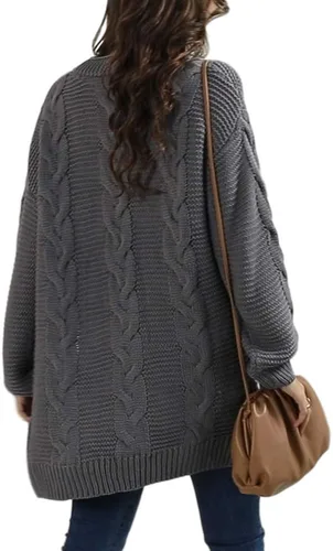 Vista 3 de Ferrtye Womens Oversized Chunky Open Front Cardigan Sweaters Cable Knit Long Sleeve Boyfriend Cardigans Outwear Coat
