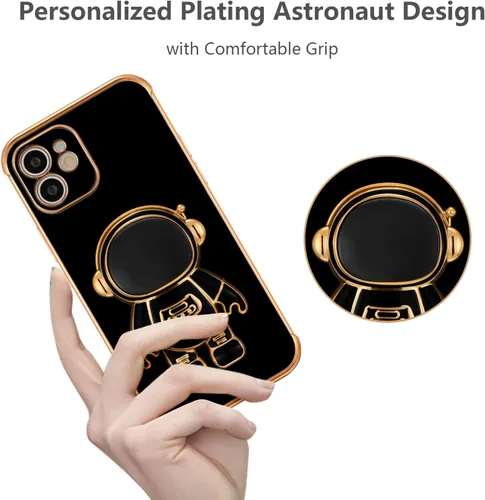 Vista 2 de RALEAVO Funda para iPhone 11, linda funda de astronauta 6D con función de soporte, funda con enchapado de lujo, ajuste delgado, TPU suave, protector