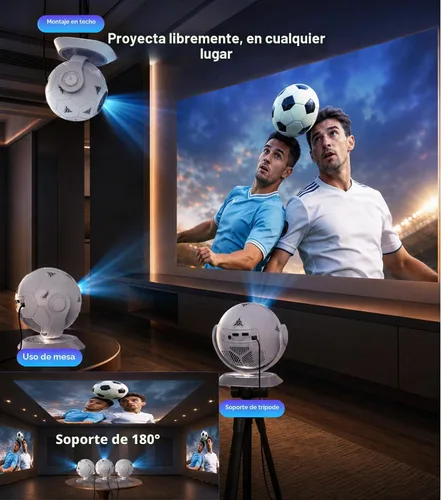 Vista 6 de Magcubic Mini proyector con temática de fútbol 2026, proyector portátil con WiFi 6 y Bluetooth 5.4, soporte 4K, Keystone automático, rotación