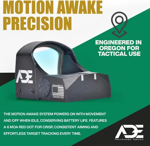 Vista 3 de ADE Advanced Optics Crusader RD3-009 - Mira de punto rojo - Incluye placa de montaje para Ruger Security 9 - Tecnología óptica Motion Awake Reflex