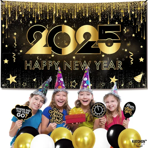 Vista 6 de KatchOn, Cartel de feliz año nuevo extra grande – 72 x 44 pulgadas Fondo de Año Nuevo 2025 para decoraciones de Año Nuevo 2025 Cartel de Año