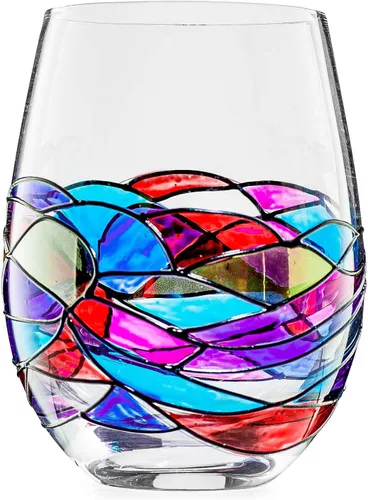 Vista 3 de Juego de decantadores artesanales de whisky y vino pintados a mano, diseño de vitrales renacentistas de Barcelona, regalo único para el día