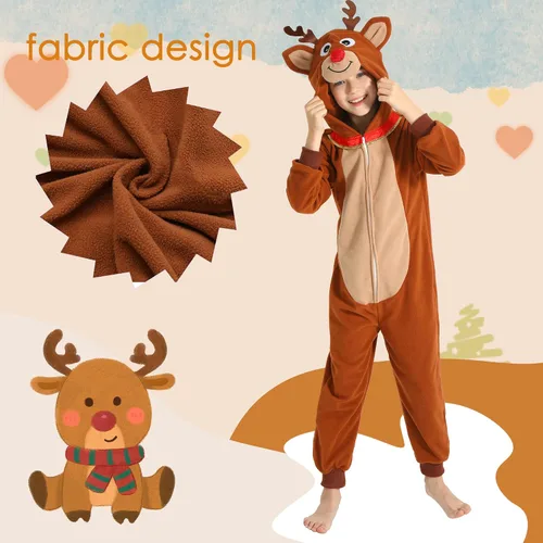 Vista 28 de Wizland Disfraz de animal para niños, leopardo, vaca, mono, reno, gato negro, dálmata, muñeco de nieve, mono de Papá Noel