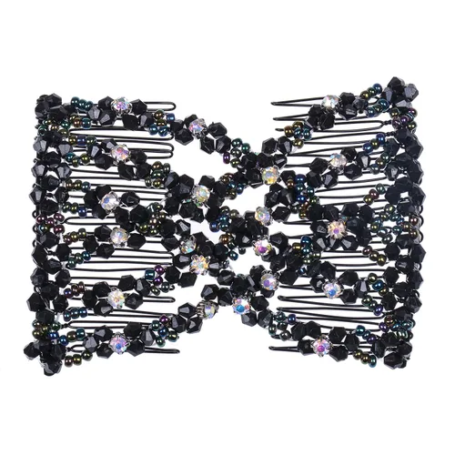 Vista 8 de LOVEF Paquete de 2 peines elásticos con cuentas mágicas, hechas a mano con doble alambre de metal para mujeres y niñas (color aleatorio)