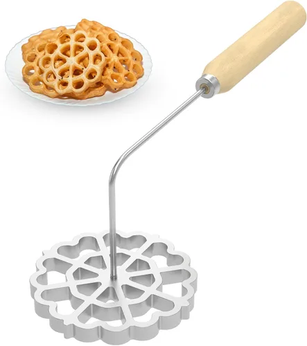 Vista 8 de Molde para bunuelos con mango de madera, molde de aluminio para hacer galletas, rosetón desmontable, herramienta de bunuelos para galletas, molde 2