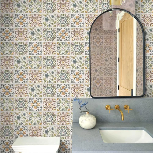 Vista 4 de Wudnaye Papel tapiz bohemio para despegar y pegar, papel de contacto de azulejos de imitación de 17 x 118 pulgadas, patrón de azulejos, extraíble