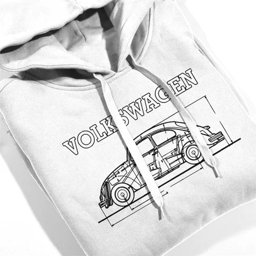 Vista 4 de Volkswagen Beetle Black Technical Schematic Men's Hooded Sweatshirt
