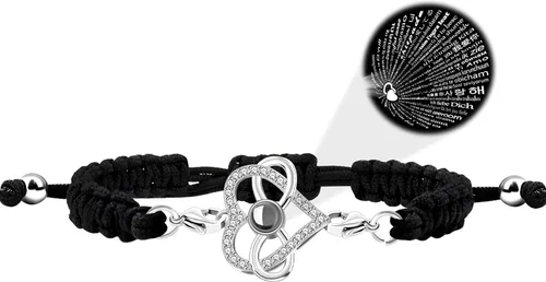 Vista 11 de Pulsera con texto en inglés "I Love You" en 100 idiomas, pulseras de proyección de corazón, cuerda trenzada ajustable, regalos de amor para mamá