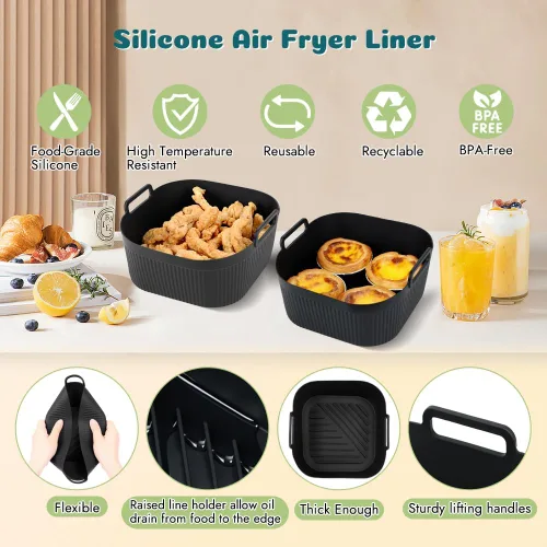 Vista 5 de BYKITCHEN Forros pequeños de silicona para freidora de aire de 1.5 a 3 cuartos de galón, mini forro de silicona reutilizable de 5.5 pulgadas