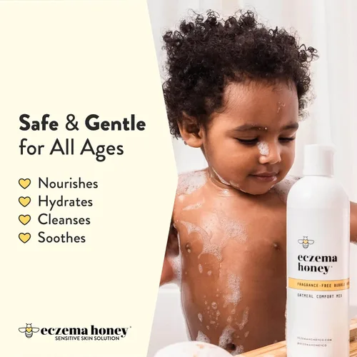 Vista 3 de ECZEMA HONEY Baño de burbujas cómodo de avena sin fragancia, gel de baño y baño para piel sensible, productos de baño hidratantes, baño de burbujas