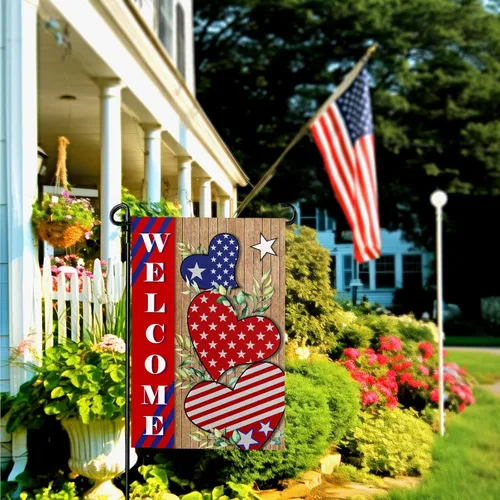 Vista 2 de Bandera patriótica de jardín del 4 de julio para exteriores, banderas de jardín de independencia americana, 12 x 18 pulgadas, decoración