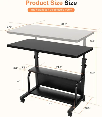 Vista 3 de QZMDSM Escritorio portátil con ruedas de altura ajustable para espacios pequeños, escritorio de computadora de 32 pulgadas, mesas de dibujo