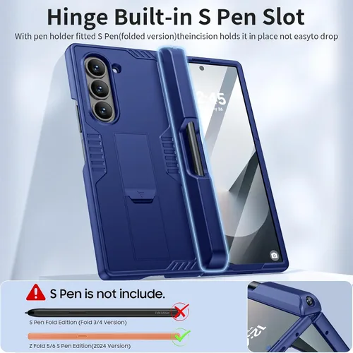 Vista 2 de Funda para Samsung Galaxy Z Fold 6 con soporte para S Pen y soporte, [protección de bisagra y protector de pantalla templado] Funda de carga Azul