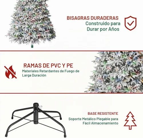 Vista 4 de Hykolity Árbol de Navidad preiluminado de 7.5 pies con 650 LED multicolor Flocado Multicolor