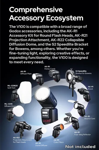 Vista 11 de GODOX V100 C Godox Flash para Canon - Flash TTL de 100Ws para cámaras Canon EOS, control de pantalla táctil, 400 destellos de potencia completa