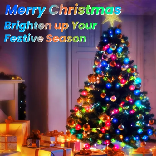 Vista 2 de JTSIOV - Cadena de luces de 10 metros/32 pies con 100 LED para árbol de Navidad, 8 modos, luces de hadas impermeables para exteriores, alimentadas